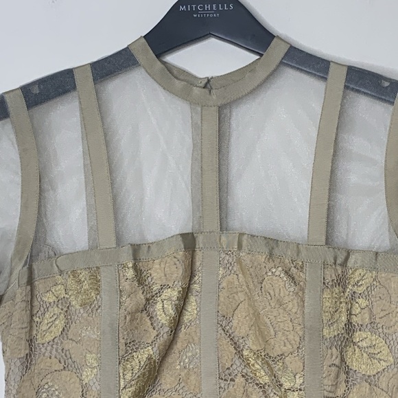 LÓPEZ KNUDSEN | Vintage Lace Crochet Mesh Ribbon Metallic Midi Cocktail Dress - Picture 6 of 17